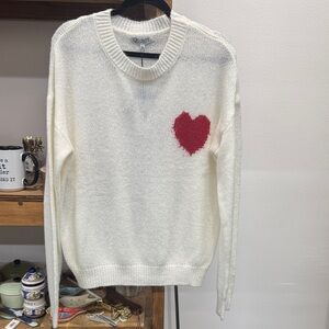 Chic White Sweater with Red Heart Accent
